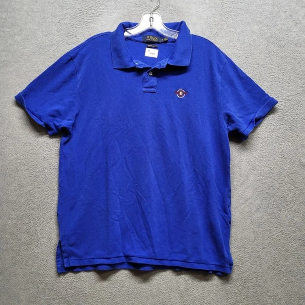 Polo Top Look Men Polo Shirt XL Blue Custom‎ Slim Fit Logo Short Sleeve Collar